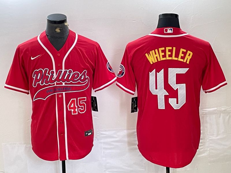 Men Philadelphia Phillies 45 Wheeler Red Jointly Nike 2024 MLB Jersey